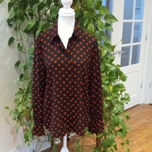 Tristan Black Blouse with Red Heart Pattern